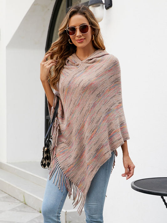 Fringe Hem Hooded Poncho